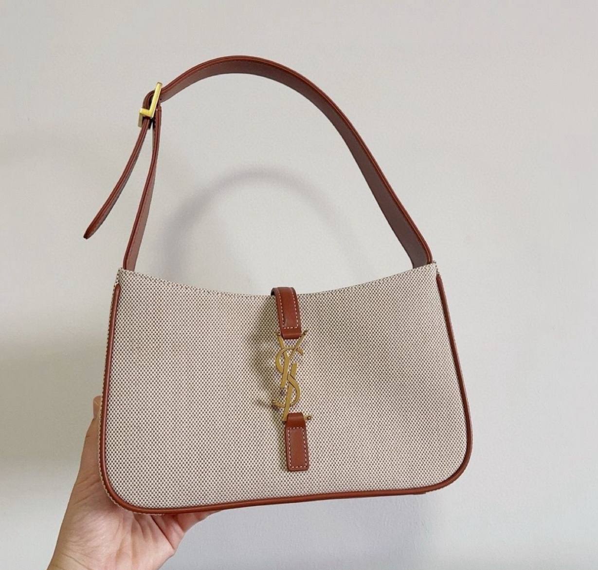 Cream Saint Laurent Canvas and Leather Le 5 a 7